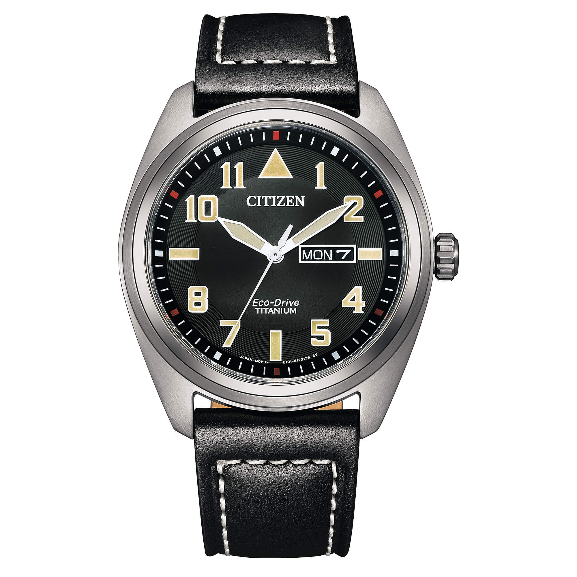Orologio Uomo Citizen Eco-Drive Titanio Quarzo Doppia Data Pelle Nero BM8560-29E